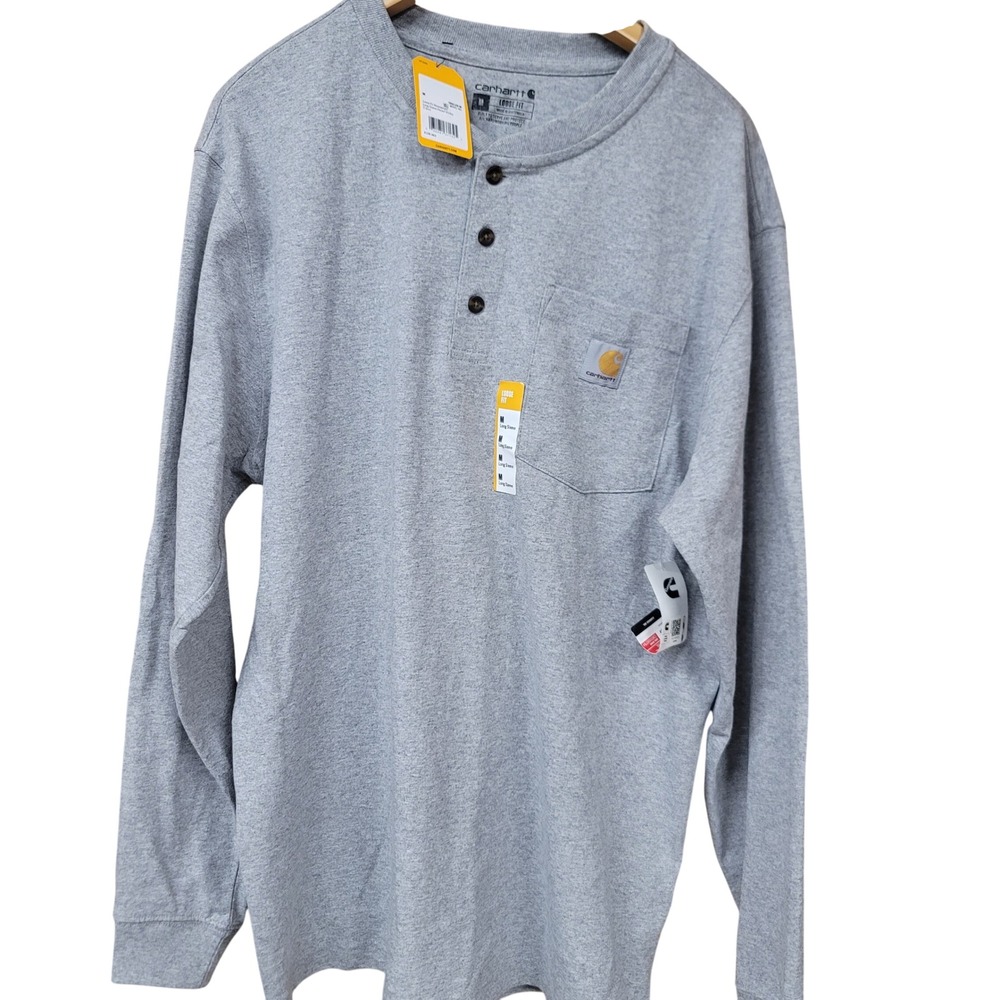 Carhartt Cummins Mens M Loose Fit Heavyweight Long Sleeve Henley Gray NWT